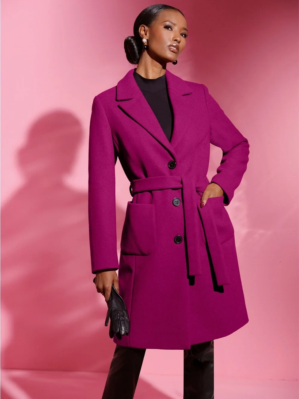 Karl Lagerfeld Paris Berry Purple Magenta Fuschia Wool Trench Pea Coat Designer